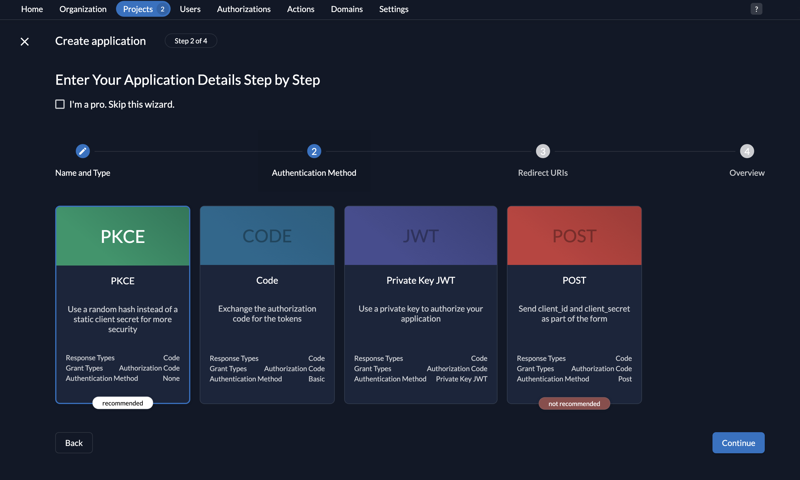 Create a Web Application in ZITADEL.