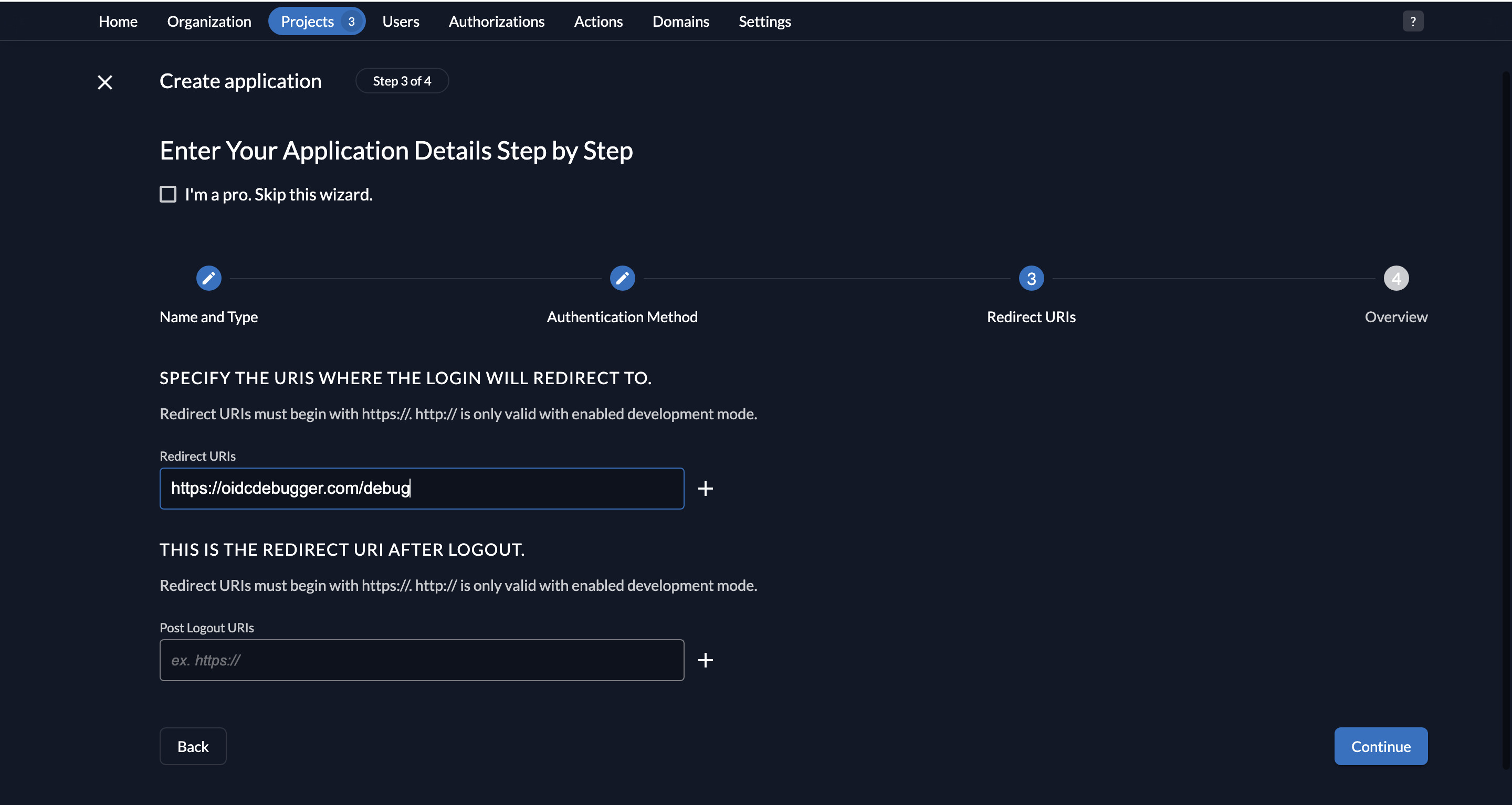 Create a Web Application in ZITADEL.