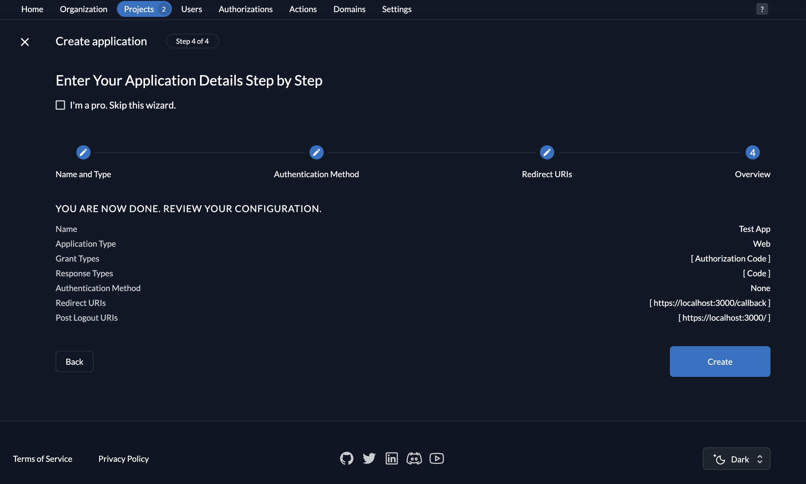Create a Web Application in ZITADEL.
