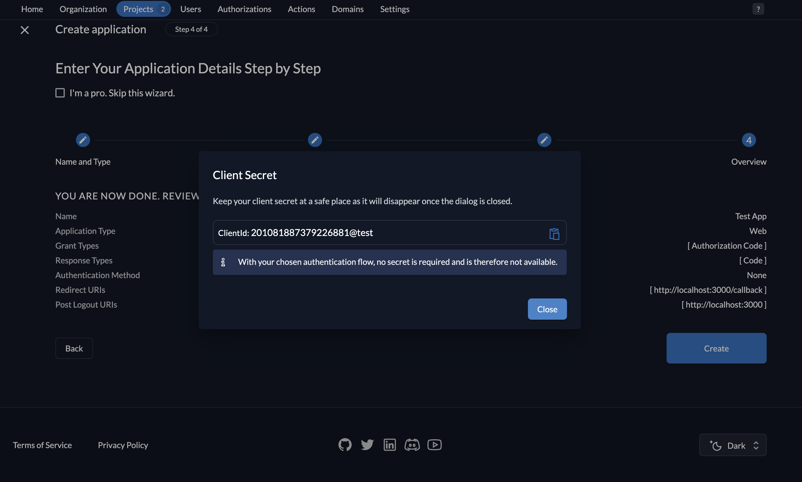 Create a Web Application in ZITADEL.