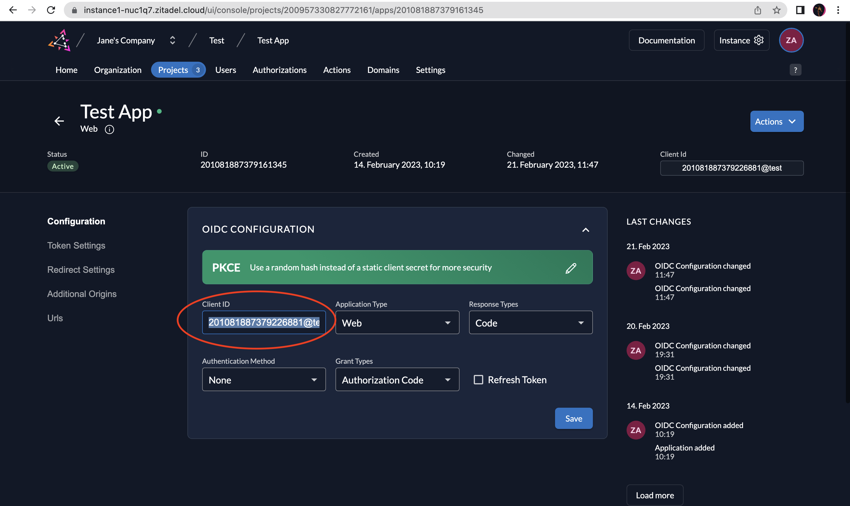 Create a Web Application in ZITADEL.