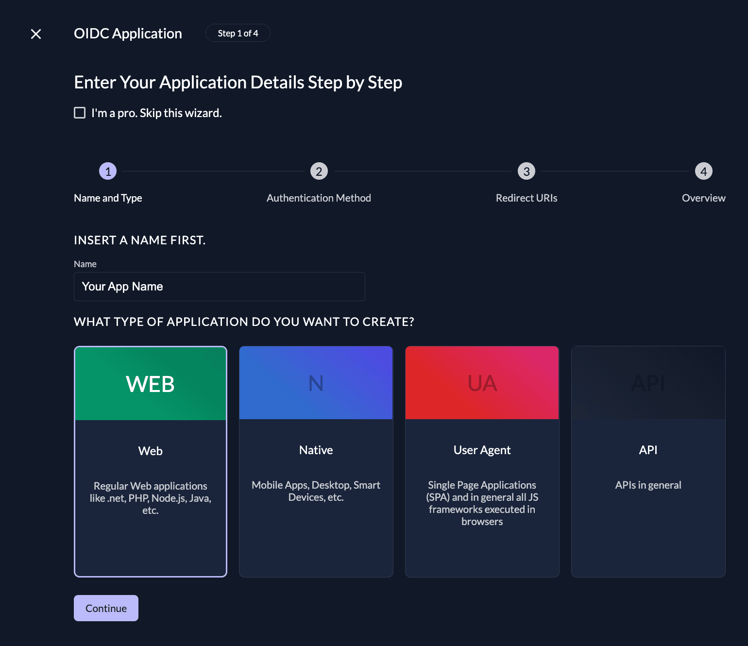 Create app in management console
